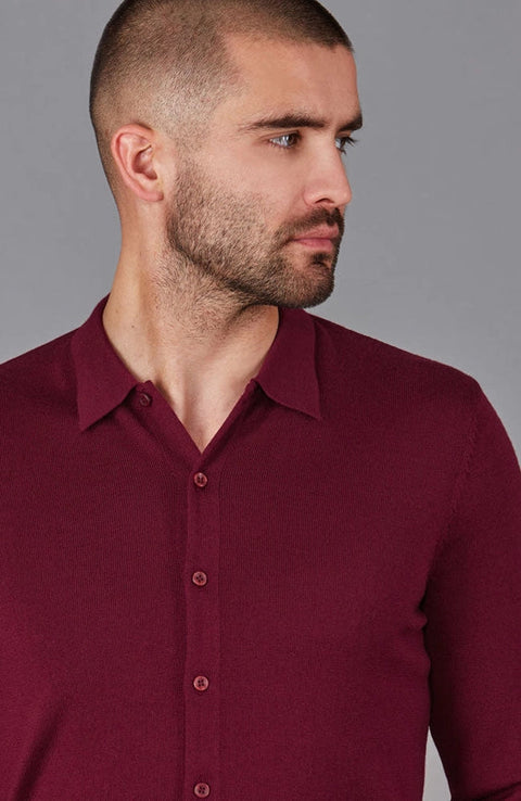 Mens Lightweight Extra Fine Merino Long Sleeve Shirt Rioja-Shirt-Paul James Knitwear-S-Urbanheer
