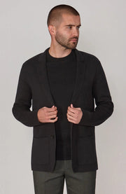 Mens Lightweight Mercerised Cotton Knitted Blazer Black-Blazer-Paul James Knitwear-S-Regular-Black-Urbanheer