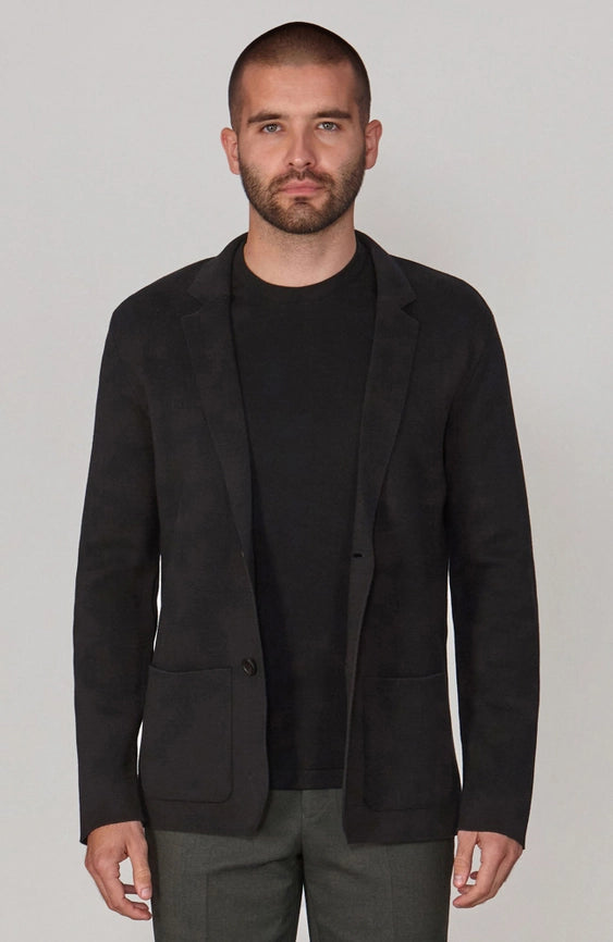 Mens Lightweight Mercerised Cotton Knitted Blazer Black-Blazer-Paul James Knitwear-S-Regular-Black-Urbanheer