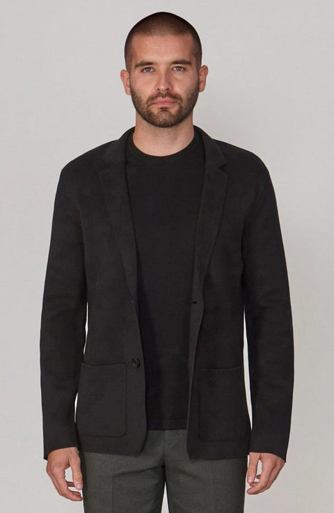 Mens Lightweight Mercerised Cotton Knitted Blazer Black-Blazer-Paul James Knitwear-S-Regular-Black-Urbanheer