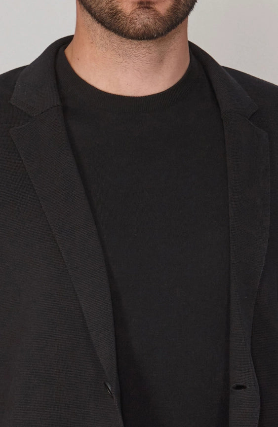 Mens Lightweight Mercerised Cotton Knitted Blazer Black-Blazer-Paul James Knitwear-S-Regular-Black-Urbanheer