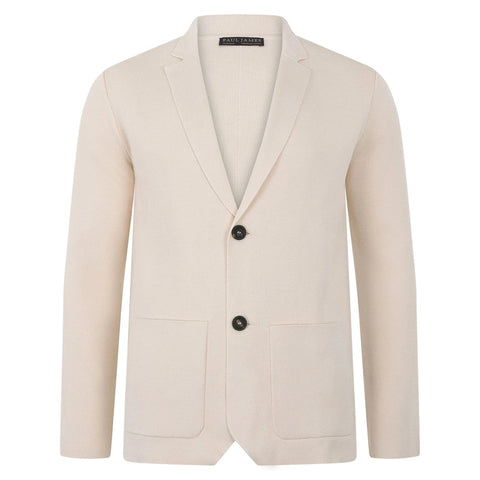 Mens Lightweight Mercerised Cotton Knitted Blazer Ecru-Blazer-Paul James Knitwear-S-Regular-Ecru-Urbanheer