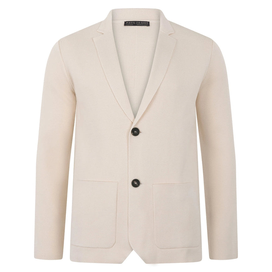 Mens Lightweight Mercerised Cotton Knitted Blazer Ecru-Blazer-Paul James Knitwear-S-Regular-Ecru-Urbanheer