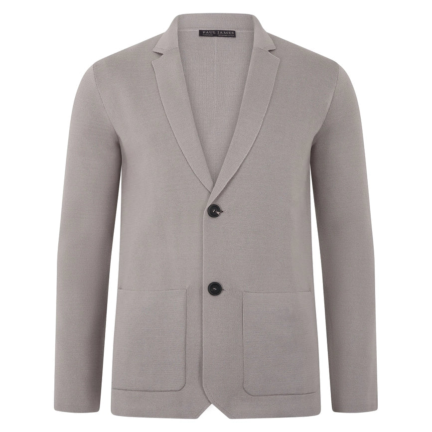 Mens Lightweight Mercerised Cotton Knitted Blazer Light Taupe-Blazer-Paul James Knitwear-S-Regular-Light Taupe-Urbanheer