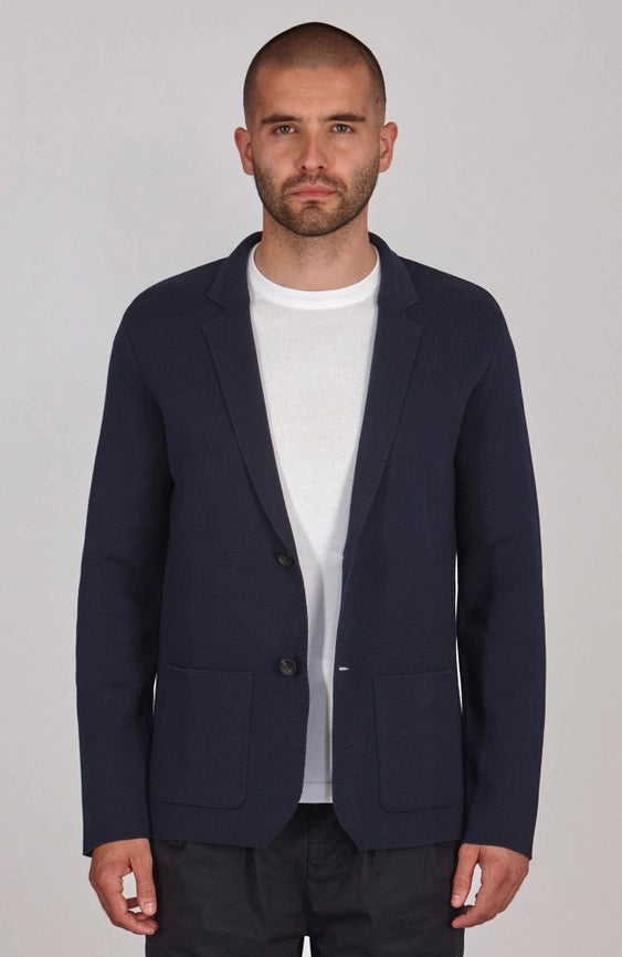 Mens Lightweight Mercerised Cotton Knitted Blazer Navy-Blazer-Paul James Knitwear-S-Regular-Navy-Urbanheer