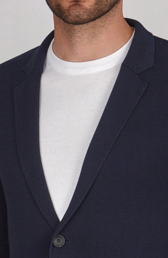 Mens Lightweight Mercerised Cotton Knitted Blazer Navy-Blazer-Paul James Knitwear-S-Regular-Navy-Urbanheer