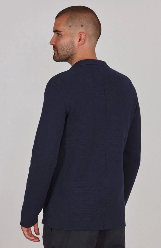 Mens Lightweight Mercerised Cotton Knitted Blazer Navy-Blazer-Paul James Knitwear-S-Regular-Navy-Urbanheer