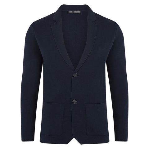 Mens Lightweight Mercerised Cotton Knitted Blazer Navy-Blazer-Paul James Knitwear-S-Regular-Navy-Urbanheer