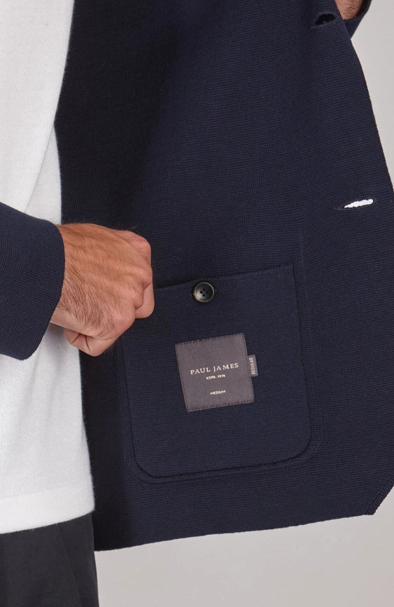 Mens Lightweight Mercerised Cotton Knitted Blazer Navy-Blazer-Paul James Knitwear-S-Regular-Navy-Urbanheer