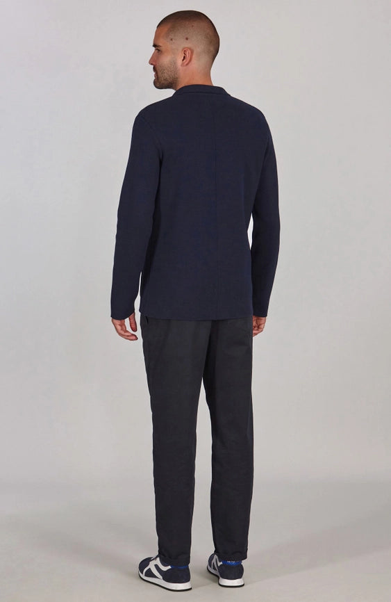 Mens Lightweight Mercerised Cotton Knitted Blazer Navy-Blazer-Paul James Knitwear-S-Regular-Navy-Urbanheer