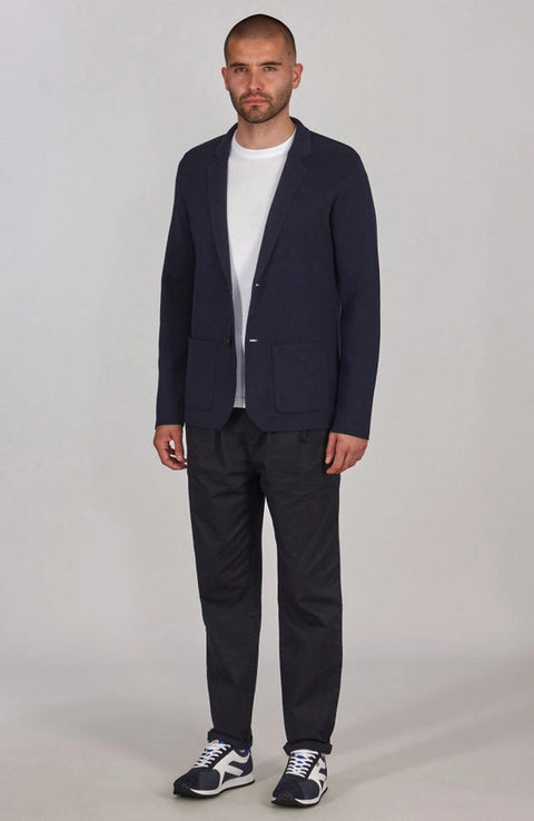 Mens Lightweight Mercerised Cotton Knitted Blazer Navy-Blazer-Paul James Knitwear-S-Regular-Navy-Urbanheer