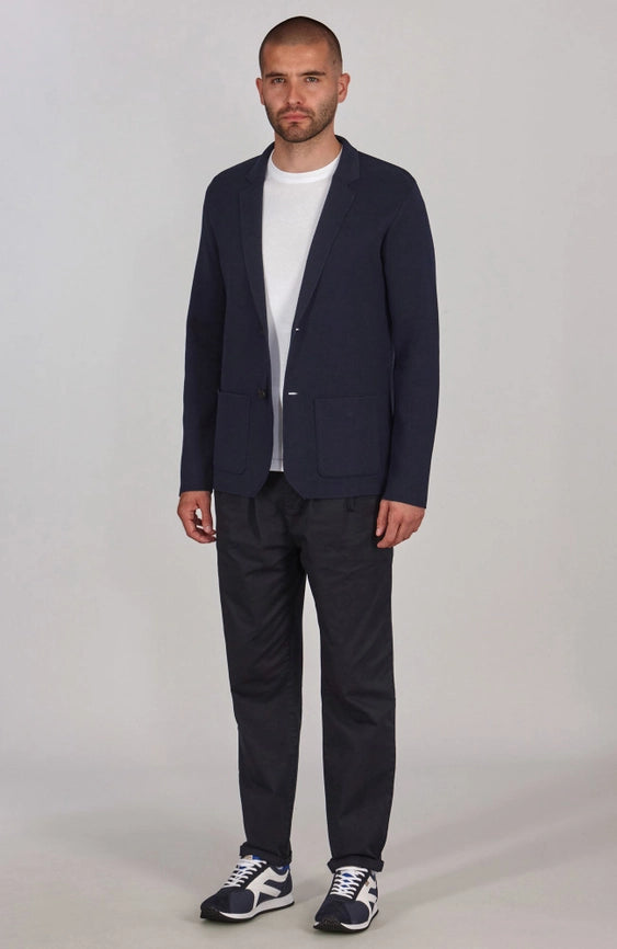 Mens Lightweight Mercerised Cotton Knitted Blazer Navy-Blazer-Paul James Knitwear-S-Regular-Navy-Urbanheer