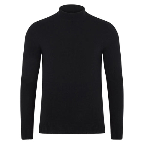 Mens Lightweight Merino Cashmere Mock Turtle Neck Jumper Black-Jumper-Paul James Knitwear-S-Black-Urbanheer