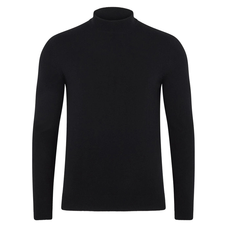 Mens Lightweight Merino Cashmere Mock Turtle Neck Jumper Black-Jumper-Paul James Knitwear-S-Black-Urbanheer
