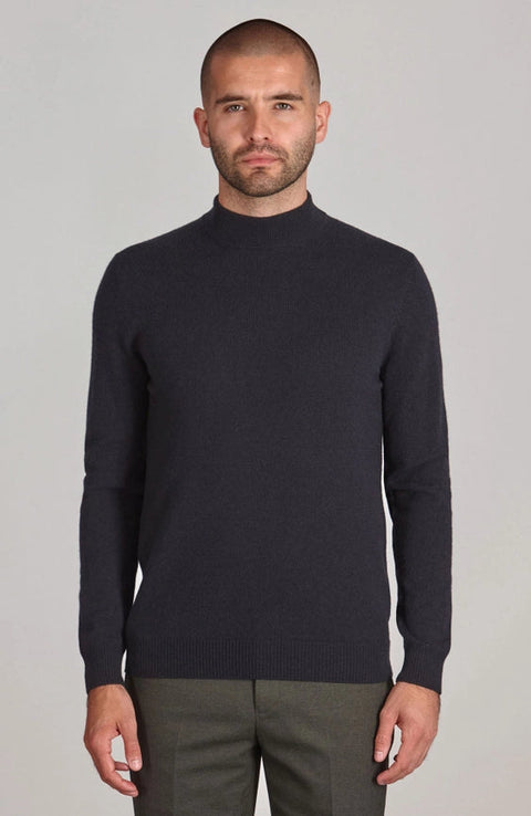 Mens Lightweight Merino Cashmere Mock Turtle Neck Jumper Submarine Navy-Jumper-Paul James Knitwear-S-Submarine Navy-Urbanheer