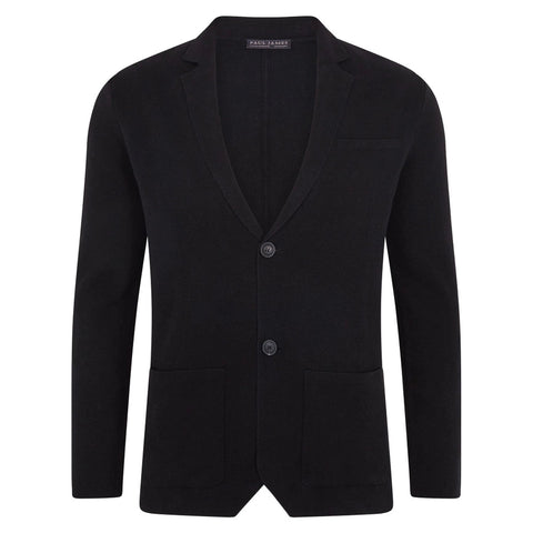Mens Lightweight Organic Cotton Linen Knitted Blazer Navy and Black-Blazer-Paul James Knitwear-M-Regular-Black-Urbanheer