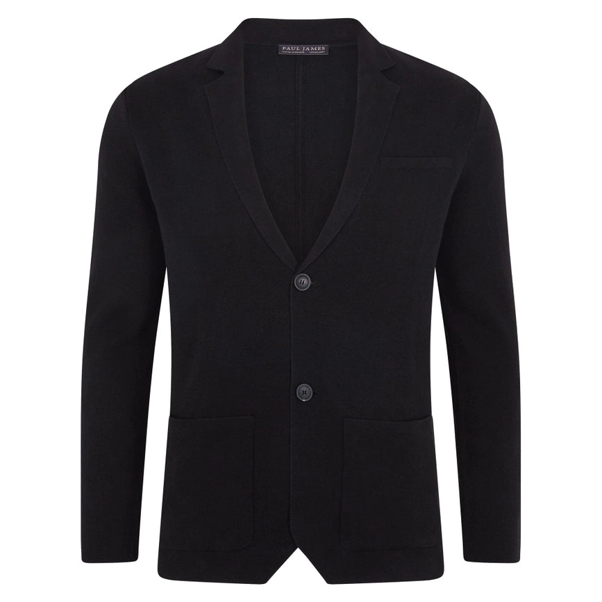 Mens Lightweight Organic Cotton Linen Knitted Blazer Navy and Black-Blazer-Paul James Knitwear-M-Regular-Black-Urbanheer