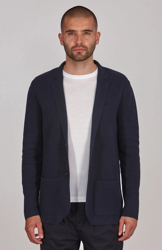 Mens Lightweight Organic Cotton Linen Knitted Blazer Navy and Black-Blazer-Paul James Knitwear-M-Regular-Navy-Urbanheer