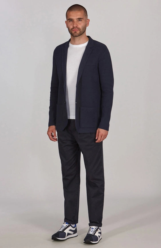 Mens Lightweight Organic Cotton Linen Knitted Blazer Navy and Black-Blazer-Paul James Knitwear-M-Regular-Navy-Urbanheer