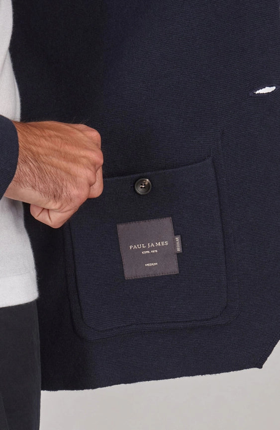 Mens Lightweight Organic Cotton Linen Knitted Blazer Navy and Black-Blazer-Paul James Knitwear-M-Regular-Navy-Urbanheer