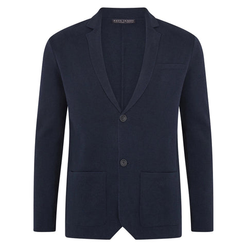 Mens Lightweight Organic Cotton Linen Knitted Blazer Navy and Black-Blazer-Paul James Knitwear-M-Regular-Navy-Urbanheer
