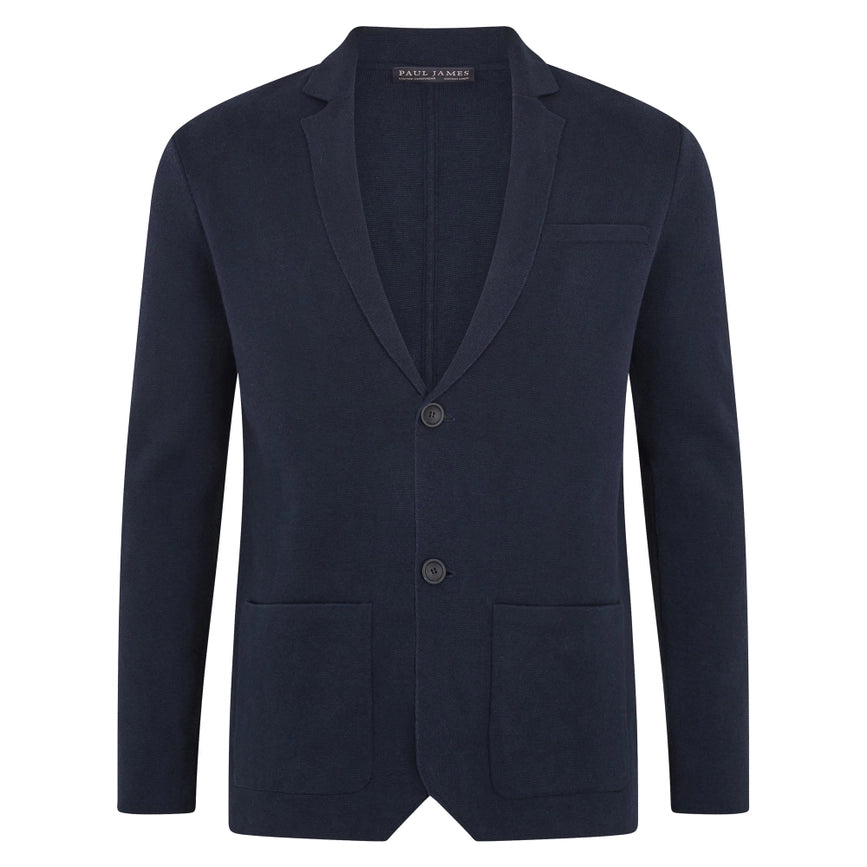 Mens Lightweight Organic Cotton Linen Knitted Blazer Navy and Black-Blazer-Paul James Knitwear-M-Regular-Navy-Urbanheer