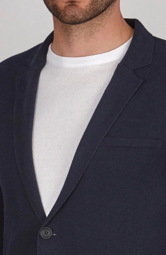 Mens Lightweight Organic Cotton Linen Knitted Blazer Navy and Black-Blazer-Paul James Knitwear-M-Regular-Navy-Urbanheer