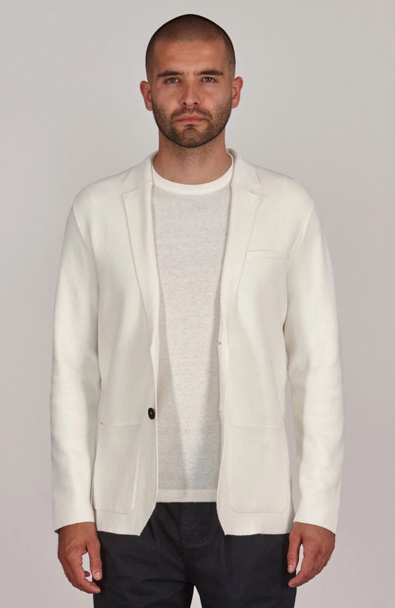 Mens Lightweight Organic Cotton Linen Knitted Blazer Off White-Blazer-Paul James Knitwear-M-Regular-Urbanheer