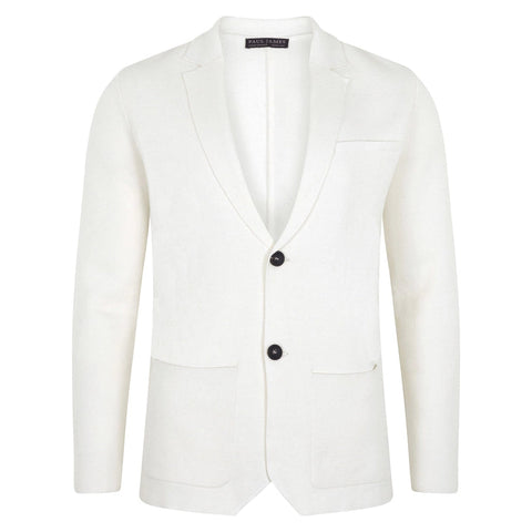 Mens Lightweight Organic Cotton Linen Knitted Blazer Off White-Blazer-Paul James Knitwear-M-Regular-Urbanheer