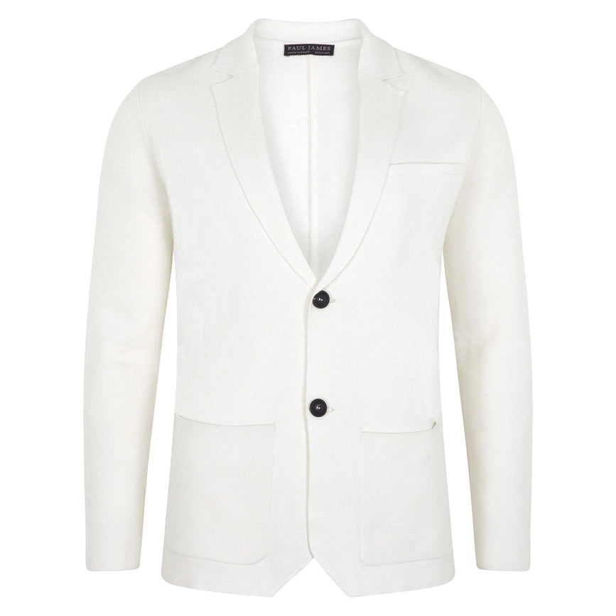 Mens Lightweight Organic Cotton Linen Knitted Blazer Off White-Blazer-Paul James Knitwear-M-Regular-Urbanheer