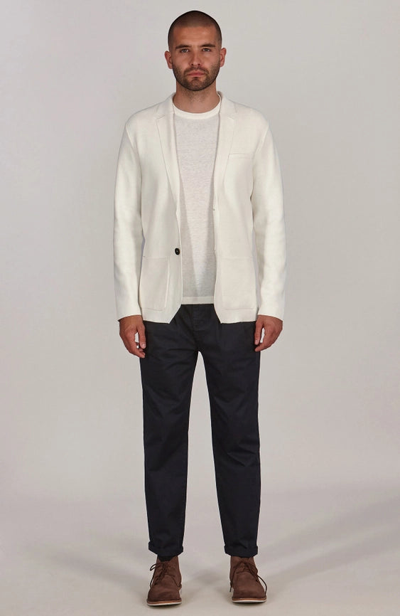 Mens Lightweight Organic Cotton Linen Knitted Blazer Off White-Blazer-Paul James Knitwear-M-Regular-Urbanheer