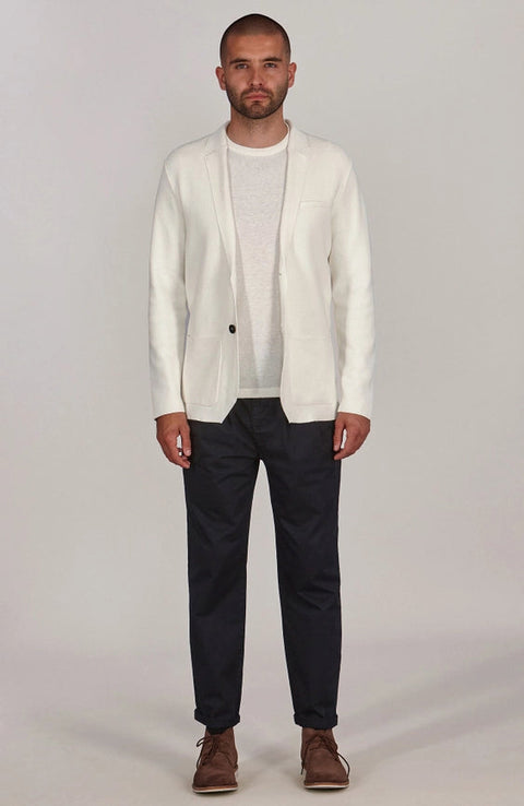 Mens Lightweight Organic Cotton Linen Knitted Blazer Off White-Blazer-Paul James Knitwear-M-Regular-Urbanheer