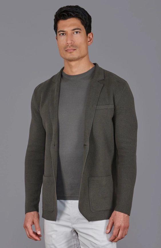 Mens Lightweight Organic Cotton Linen Knitted Blazer Olive-Blazer-Paul James Knitwear-M-Regular-Urbanheer