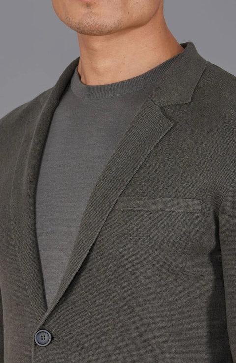 Mens Lightweight Organic Cotton Linen Knitted Blazer Olive-Blazer-Paul James Knitwear-M-Regular-Urbanheer