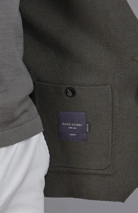 Mens Lightweight Organic Cotton Linen Knitted Blazer Olive-Blazer-Paul James Knitwear-M-Regular-Urbanheer