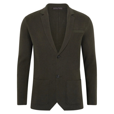 Mens Lightweight Organic Cotton Linen Knitted Blazer Olive-Blazer-Paul James Knitwear-M-Regular-Urbanheer