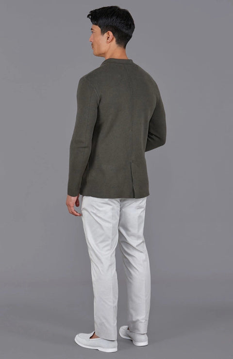 Mens Lightweight Organic Cotton Linen Knitted Blazer Olive-Blazer-Paul James Knitwear-M-Regular-Urbanheer