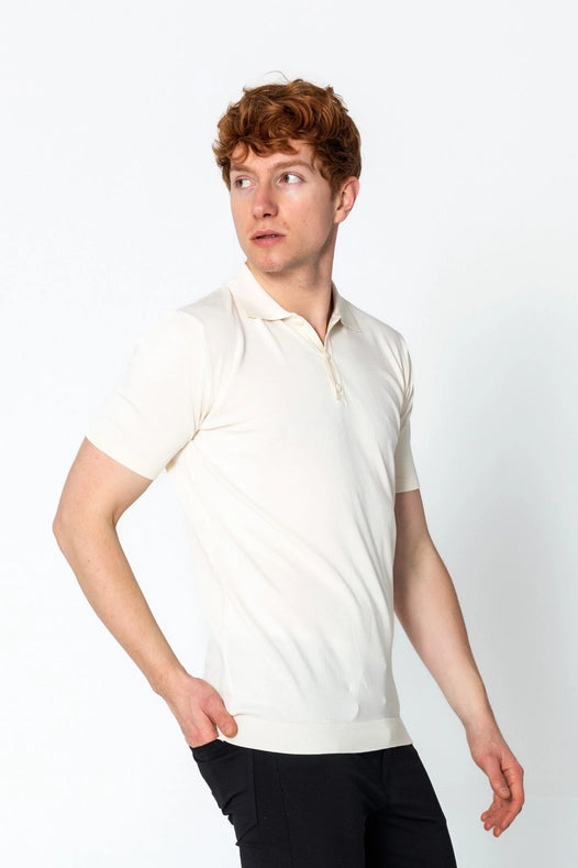 Men's Lightweight Tonal-Button Polo Tee - Off White