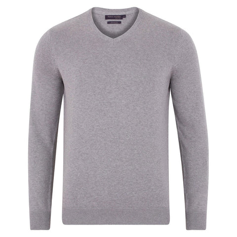 Mens Lighweight Cotton V-Neck Jumper-Jumper-Paul James Knitwear-S-Ash Grey-Urbanheer