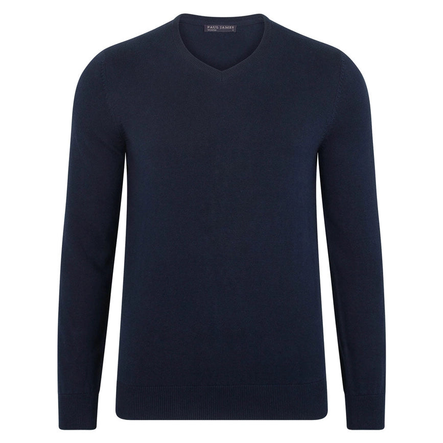Mens Lighweight Cotton V-Neck Jumper-Jumper-Paul James Knitwear-S-Black-Urbanheer
