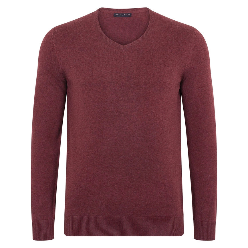 Mens Lighweight Cotton V-Neck Jumper-Jumper-Paul James Knitwear-S-Tawny Port-Urbanheer