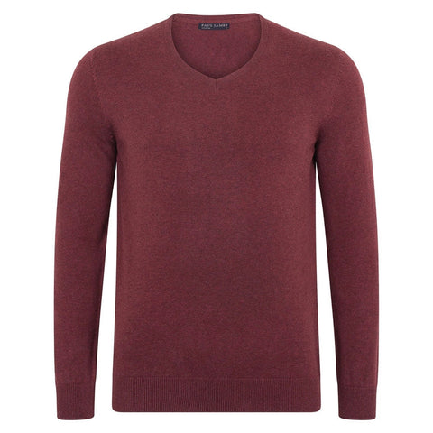 Mens Lighweight Cotton V-Neck Jumper-Jumper-Paul James Knitwear-S-Tawny Port-Urbanheer