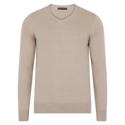Mens Lighweight Cotton V-Neck Jumper-Jumper-Paul James Knitwear-S-Linen-Urbanheer