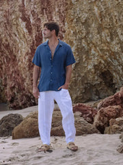 Men's Linen Camp Shirt Hawi in Deep Navy Blue-Shirt-MagicLinen-S-Deep Navy Blue-Urbanheer