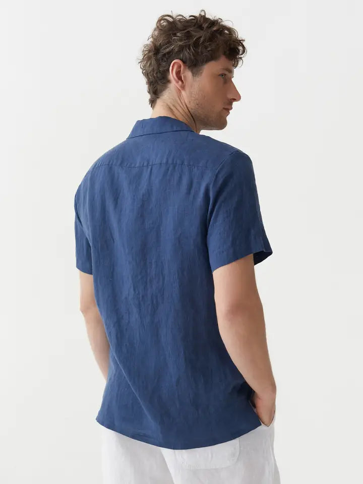 Men's Linen Camp Shirt Hawi in Deep Navy Blue-Shirt-MagicLinen-S-Deep Navy Blue-Urbanheer
