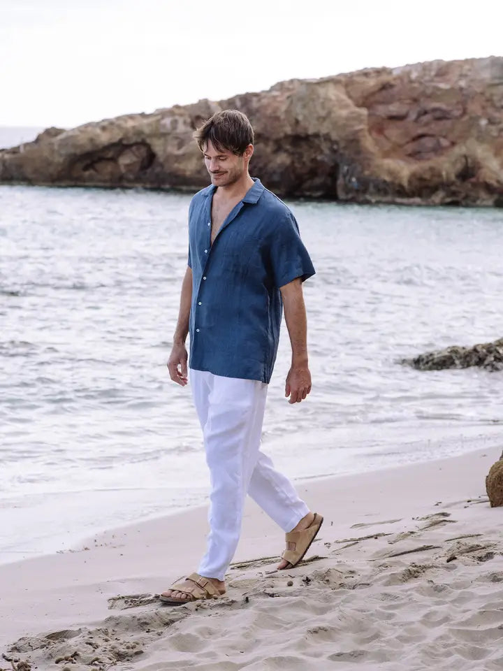 Men's Linen Camp Shirt Hawi in Deep Navy Blue-Shirt-MagicLinen-S-Deep Navy Blue-Urbanheer