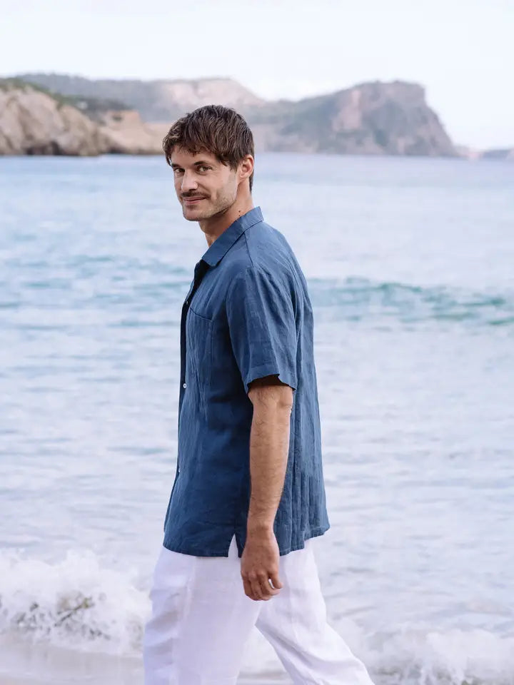 Men's Linen Camp Shirt Hawi in Deep Navy Blue-Shirt-MagicLinen-S-Deep Navy Blue-Urbanheer