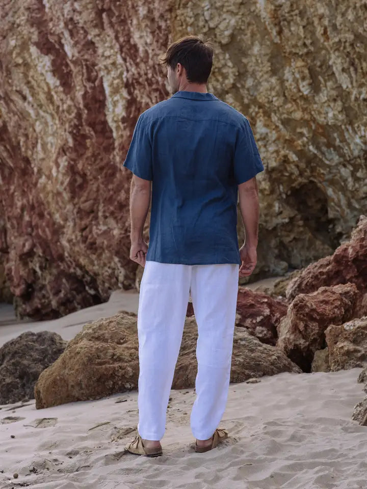 Men's Linen Camp Shirt Hawi in Deep Navy Blue-Shirt-MagicLinen-S-Deep Navy Blue-Urbanheer