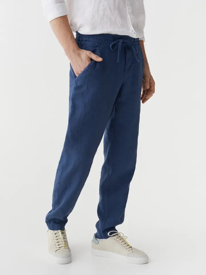 Men's Linen Pants Bremer in Deep Navy Blue-Pants-MagicLinen-S-Deep Navy Blue-Urbanheer