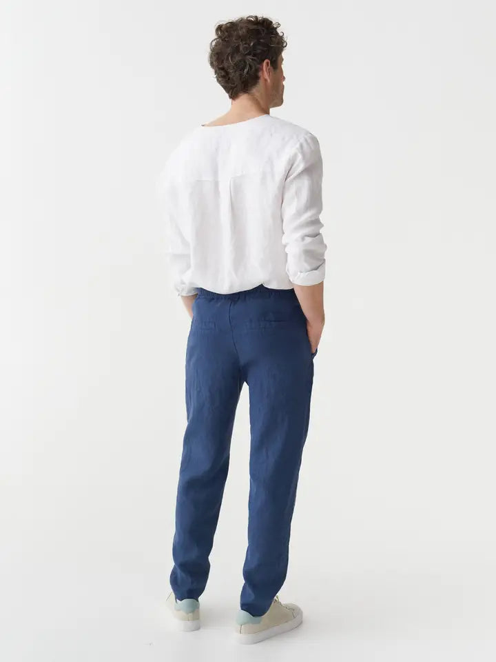 Men's Linen Pants Bremer in Deep Navy Blue-Pants-MagicLinen-S-Deep Navy Blue-Urbanheer